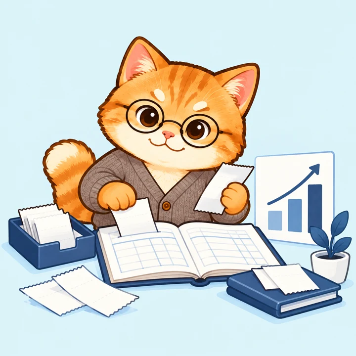 会計管理システムの機能を表すとらのイラスト