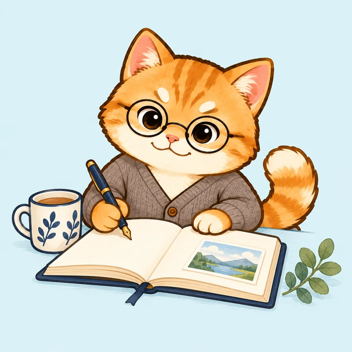 写真を添える日記の機能を表すとらのイラスト