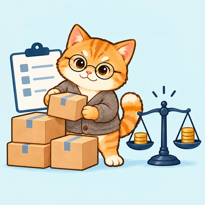 商品管理と利益の計算の機能を表すとらのイラスト