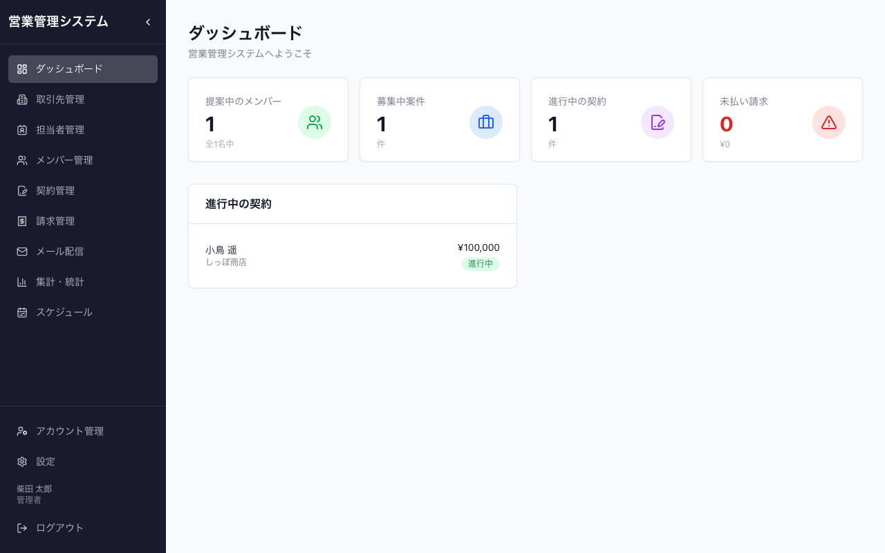 営業管理システムの画面 1